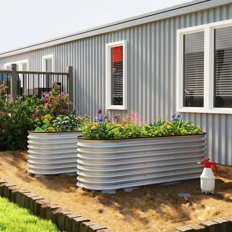 2Pcs Galvanized Raised Garden Bed, 6 x 2 x 2 ft Modular Metal Garden Beds with Rubber Strip Edging, Silver