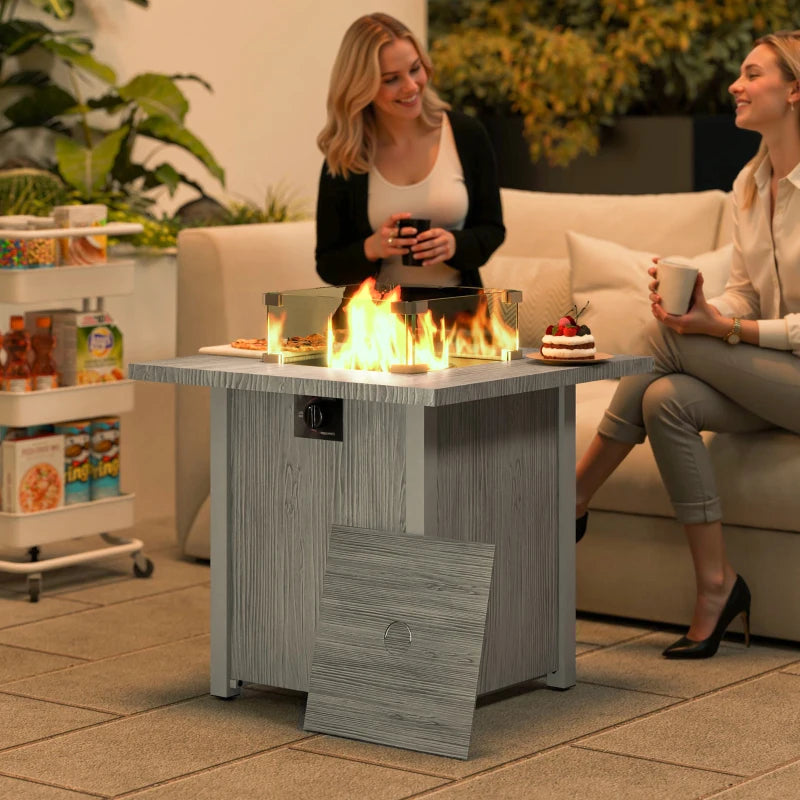 28" 50,000 BTU Gas Fire Pit Table with Cover and Glass Screen, Grey