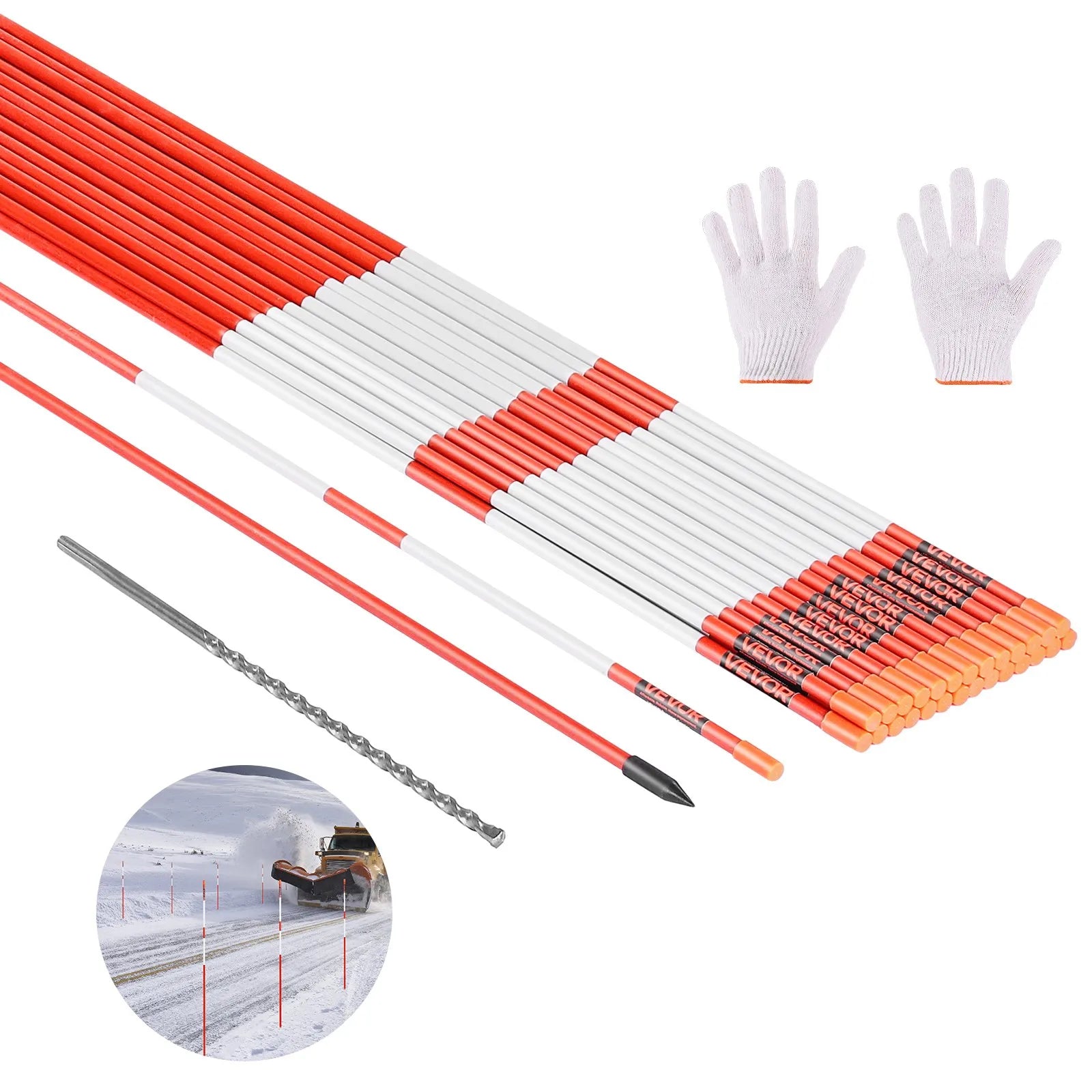 VEVOR 20Pcs Reflective Driveway Markers 5/16" Dia 58 in Snow Stakes Reflectors