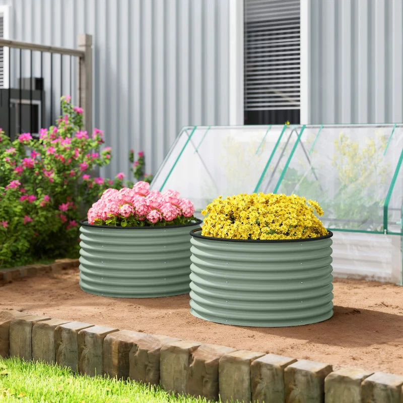 Set of 2 Raised Garden Bed, Metal Planter Box with Safety Edging, Easy-to-assemble Stock Tank, Green