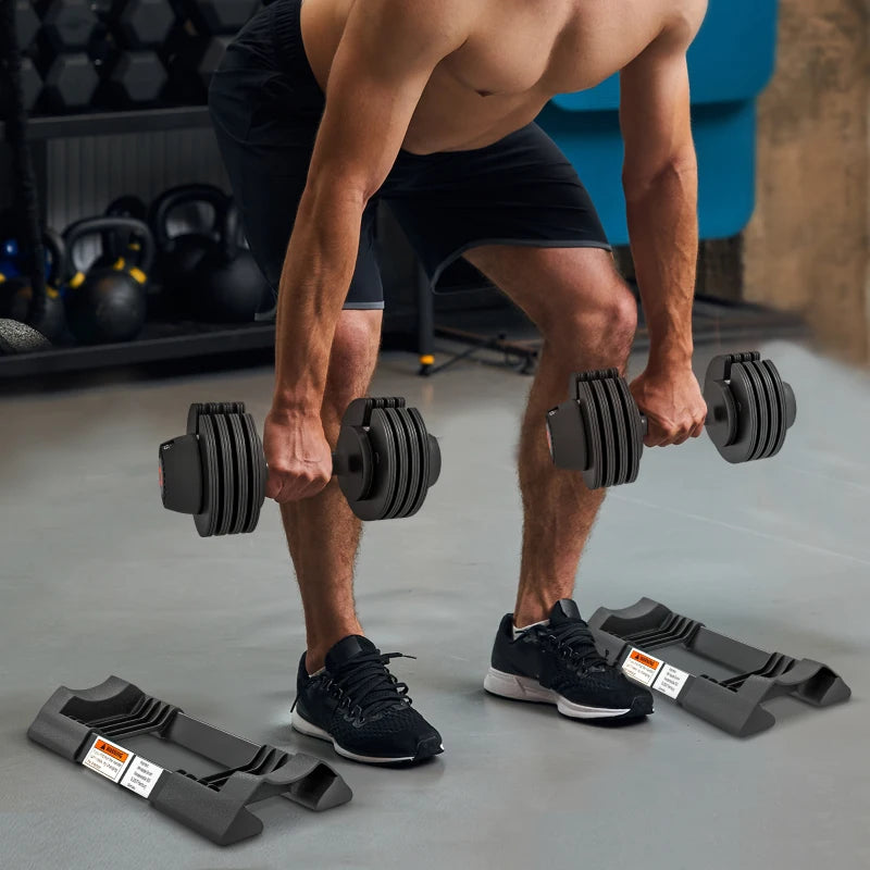 Soozier 8lbs/13lbs/18lbs/22lbs Adjustable Dumbbells Set,  Quick Adjustment Rubber Weights Exercise Fitness Dumbbell Set with Non-Slip Handles and Tray, for Men Women Home Gym
