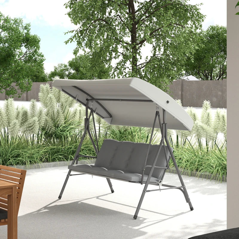 3-Seat Patio Swing Chair, Outdoor Porch Swing Glider with Adjustable Canopy, Light Grey