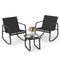2 Rocking Bistro Chairs and Glass-Top Table for Porch Yard Balcony-Black