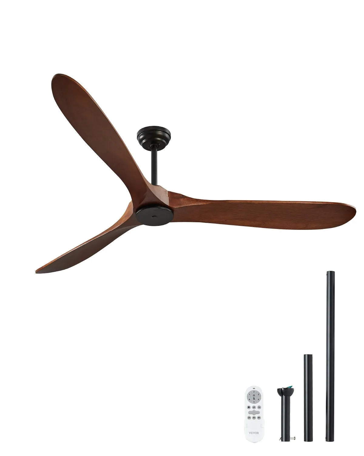 VEVOR 72" Wood Blade Ceiling Fan No Light Remote Control Reversible Motor Walnut
