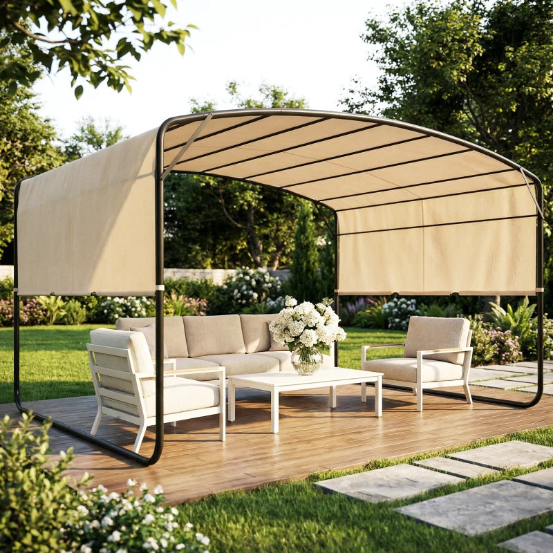 10' x 13' Retractable Pergola Canopy, Outdoor Metal Pergola Gazebo Sun Shade Shelter with Steel Frame, Khaki