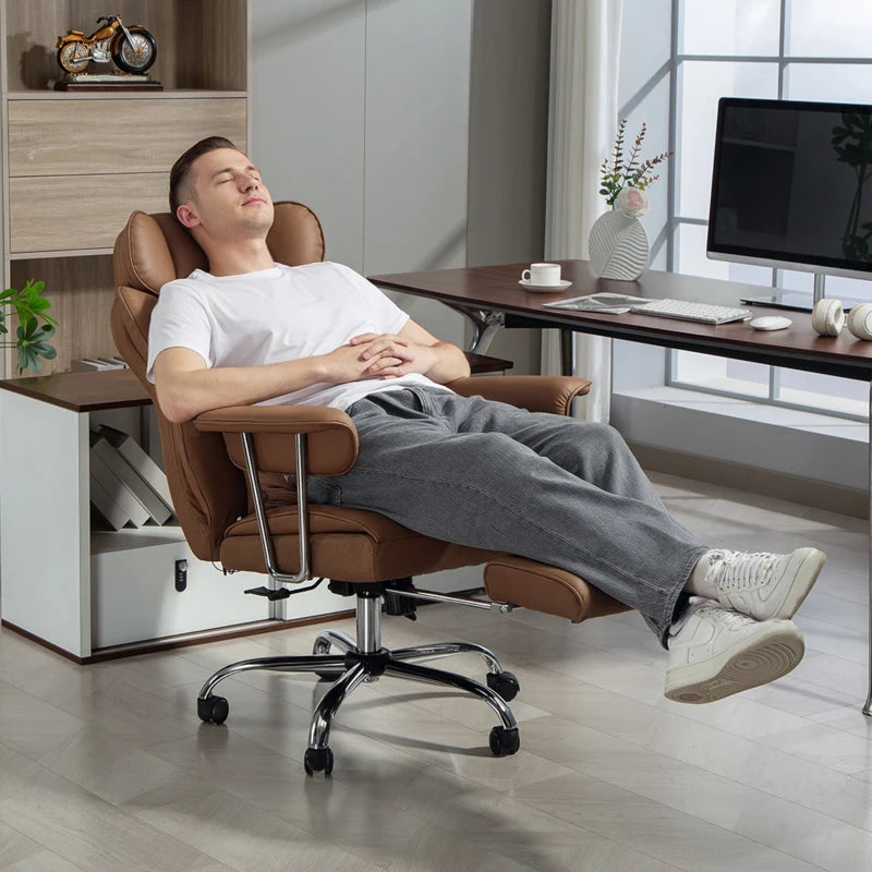 400LBS Massage Office Chair, Executive Office Chair with 6-Point Vibration, Footrest and Lumbar Support, Brown