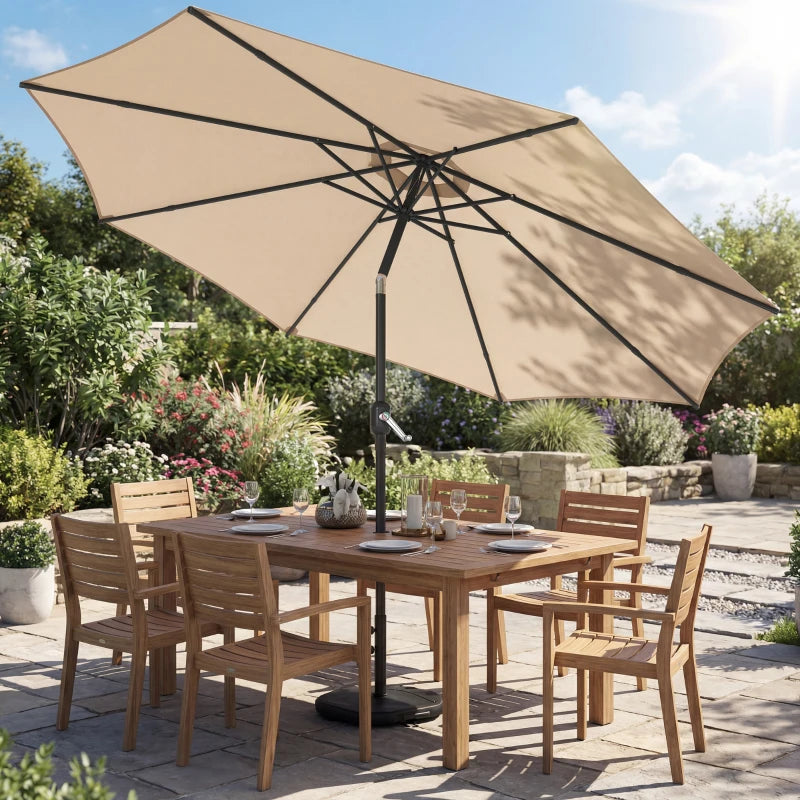 10' x 10' Round Market Umbrella with Base and Sandbag, Patio Umbrella with Crank Handle and Tilt, Khaki