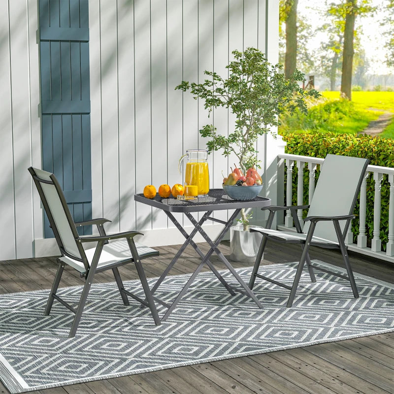 27.5" Square Outdoor Patio Table, Outdoor Folding Table with Grid Rattan-Like Top for Camping, Picnic, Light Grey