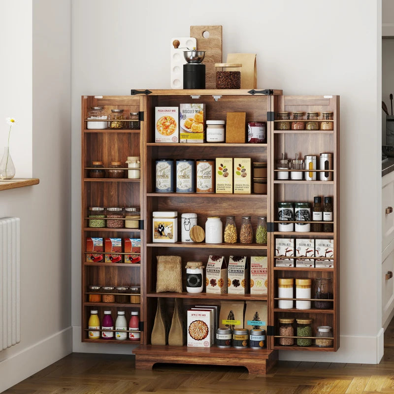47" Kitchen Pantry Storage Cabinet, Farmhouse Kitchen Pantry Cabinet with Adjustable Shelves and Door Shelves, Brown