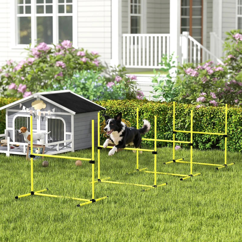 Set of 4 Dog Agility Training Equipment Adjustable Jump Bar Pet Exercise Kit with Carrying Bag (Yellow)