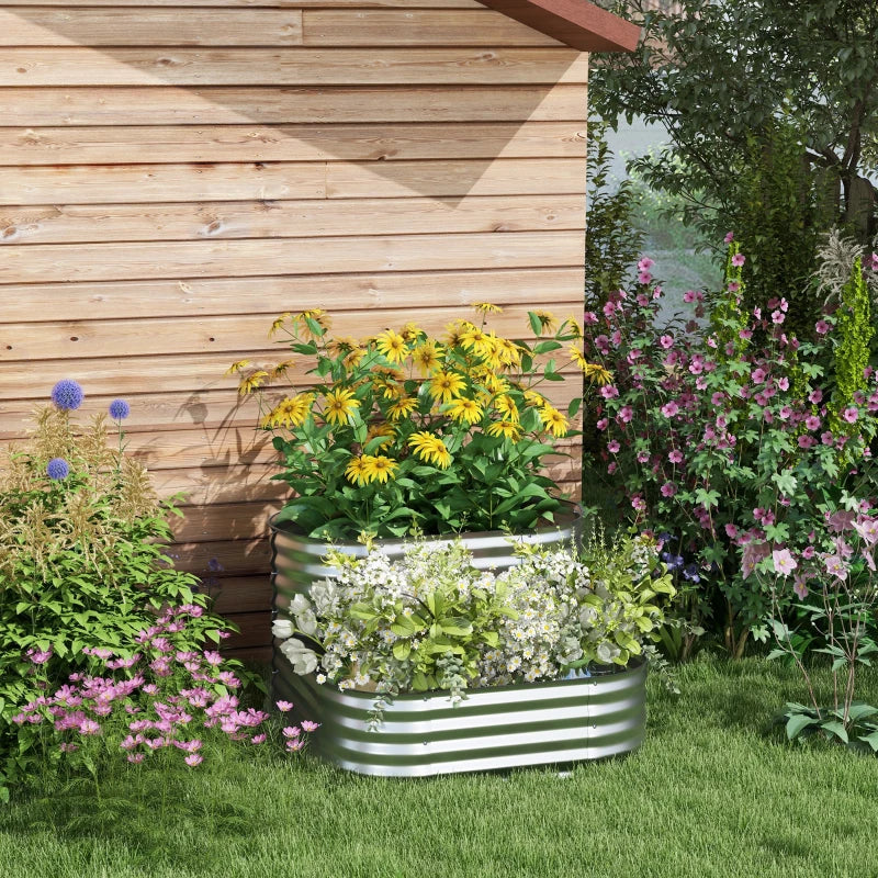 3.4'x3.4'x1' Outdoor Raised Garden Bed, 2-Tier Galvanized Planter Box with Safety Edging for Vegetable, Flower, Fruit