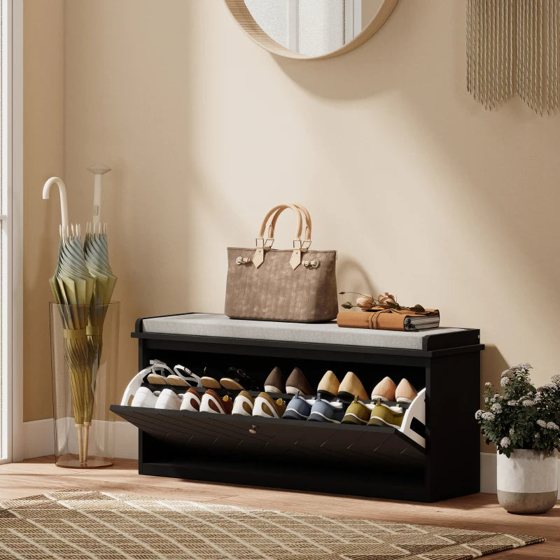 Shoe Storage with Seat, Upholstered Hallway Bench, Shoe Bench with Flip Drawer, Adjustable Shelf for 8-10 Pairs of Shoes
