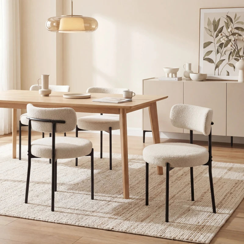 4 Pieces Kitchen Chairs, Modern Dining Chairs w/ Berber Fleece Upholstery and Steel Legs for Living Room, Beige