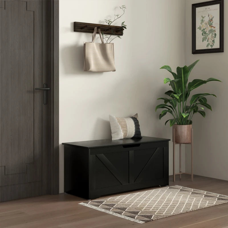 39.4 Inches Storage Chest, Storage Trunk with 2 Safety Hinges for Living Room, Black Wood Grain