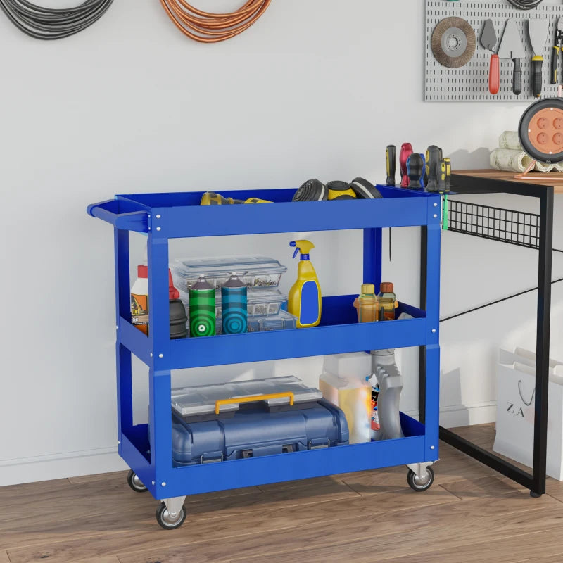 3 Tier Rolling Tool Cart with Wheels, 330 LBS Capacity Heavy Duty Utility Cart, Mobile Service Cart for Garage, Blue