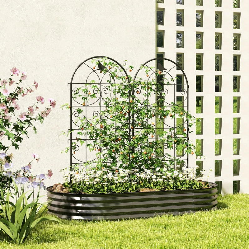 Set of 2 Metal Garden Trellis, Decorative Trellis Panels, Bird Design, 19.7" W x 47.2" H, Black