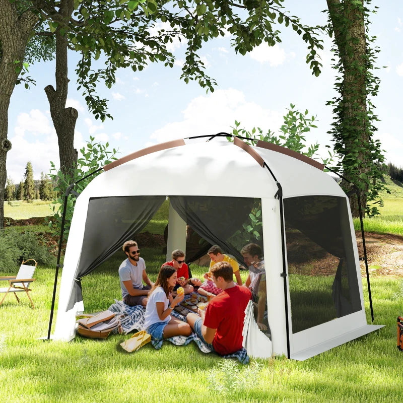 10' x 10' Screen Tent, UV50+ Protection Outdoor Screen House with Carry Bag & Ground Stakes, Fits 6-8 People, White