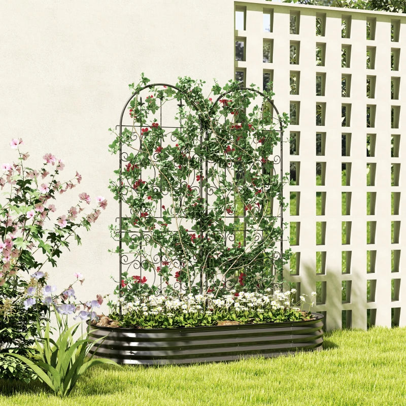 Set of 2 Metal Garden Trellis, Decorative Trellis Panels, Scrollwork Design, 150 x 50 cm, Black