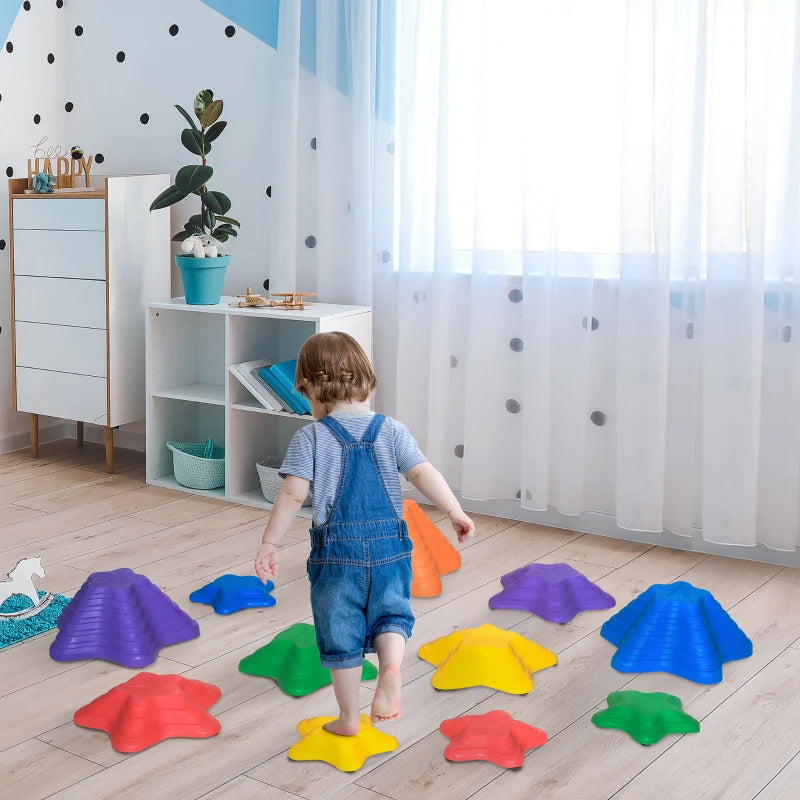 11PCs Larger Size Balance Stepping Stones for Kids with Non-slip Bottom, Stackable Obstacle Course Outdoor Indoor, Play River Rocks with Starfish Style