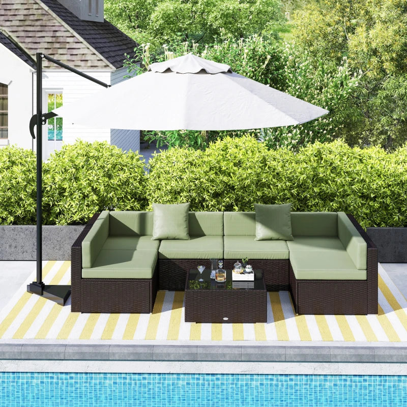 7 Pieces Outdoor Rattan Furniture Set, Patio Wicker Sectional Conversation Sofa Set, Light Green
