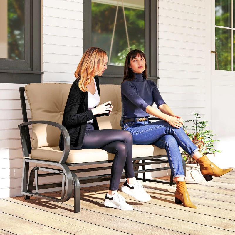 2-Person Outdoor Glider Chair, Patio Double Rocking Loveseat with Steel Frame and Cushions for Backyard, Garden and Porch, Khaki
