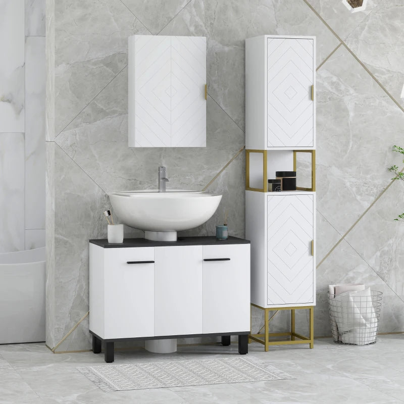 2-Piece Bathroom Storage Cabinet Set, Bathroom Cabinets with Adjustable Shelves, Free Standing, Wall-Mounted, White
