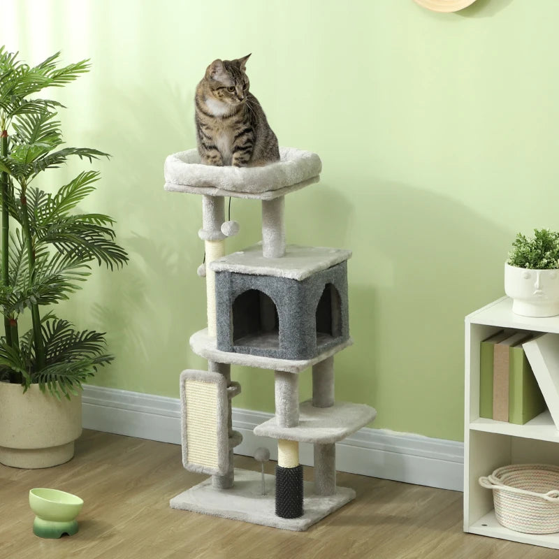 41 Inch Cat Tree with Scratching Posts, Cat Bed, Condo, Grooming Brush, Jumping Platforms, Toy Balls, Anti-tip Kit