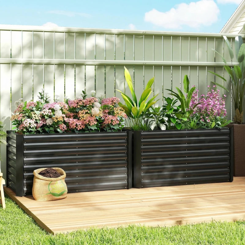 Set of 2 Galvanized Metal Planters for Outdoor Plants, 4' x 2' x 2' Raised Garden Bed, Black