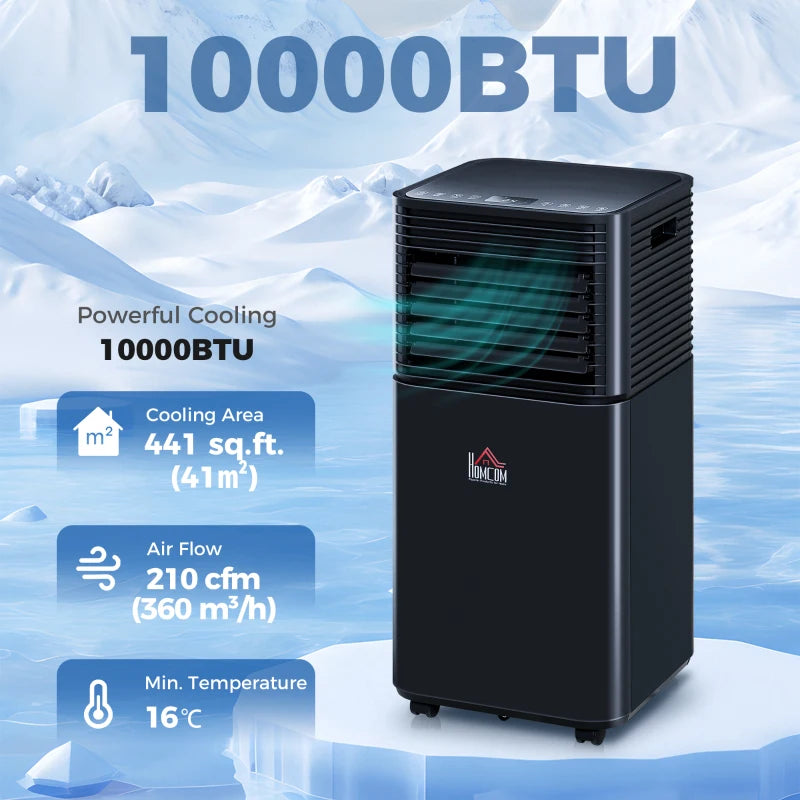 10000 BTU Portable Air Conditioner with Fan & Dehumidifier Mode, Quiet AC Unit with Remote Control, 24-Hour Timer, Black
