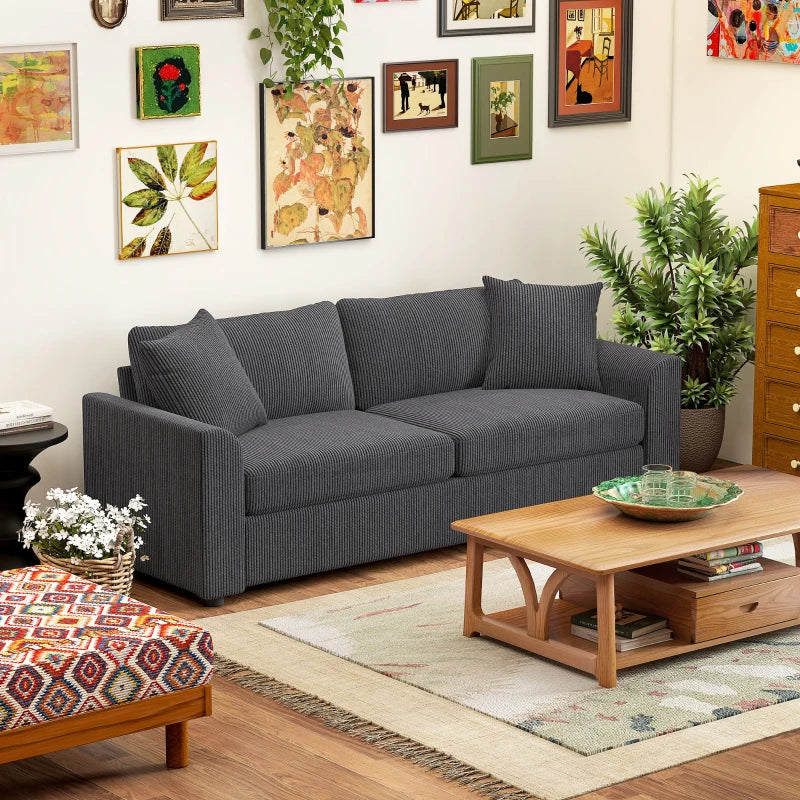 3 Seater Sofa, 83.5" Modern Upholstered Couch with Pocket Spring and 2 Scatter Cushions for Living Room, Dark Grey