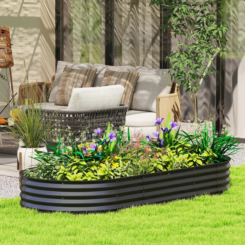 7' x 3' x 1' Large Outdoor Planter Box, Galvanized Raised Garden Bed with Metal Plant Stake, Black