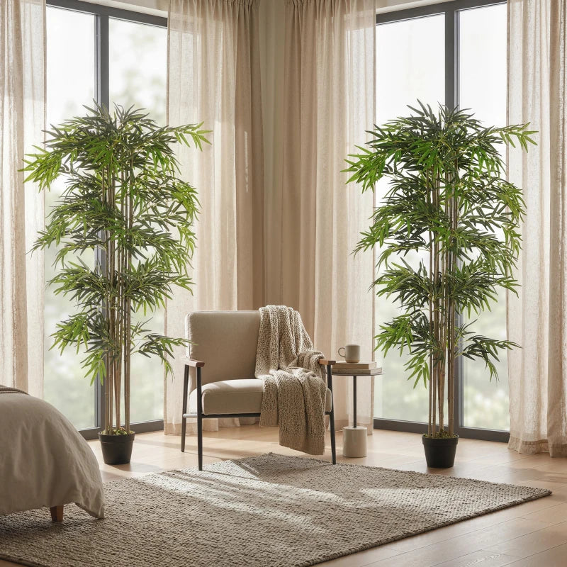 6FT Artificial Bamboo Tree Set of 2, Fake Plant with 1530 Leaves, Greenery Plant in Nursery Pot for Indoor, Green