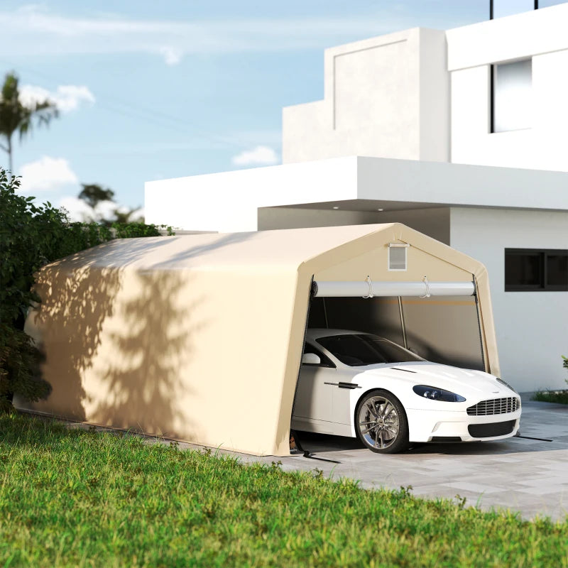 11' x 20' Portable Garage, Heavy Duty Carport Canopy with Ventilation Windows and Large Roll-up Door, Khaki