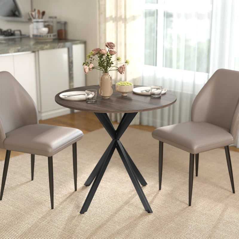 31.5" Industrial Round Dining Table - Distressed Dark Brown