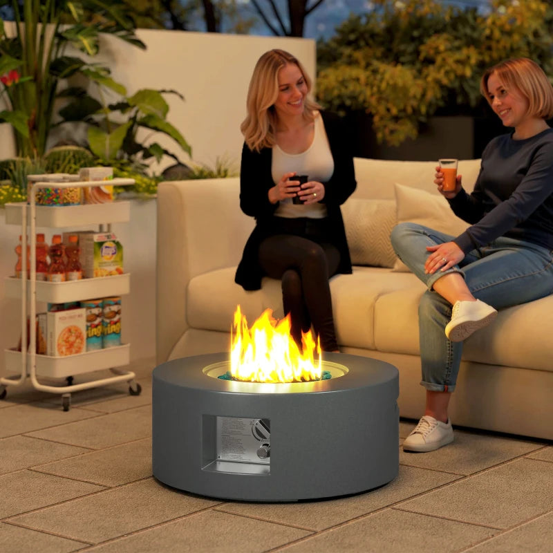 30" Round Propane Fire Pit Table 50,000 BTU Outdoor Gas Fire Table with Waterproof Cover, Decorative Glass Rocks, Tank Holder, Grey