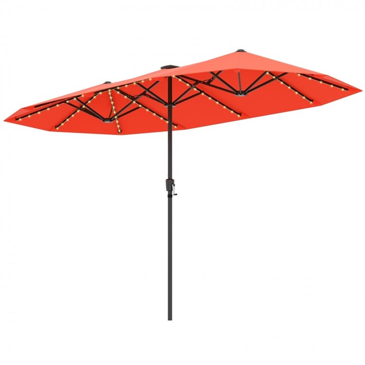 13 FT Large Patio Umbrella with LED Solar Lights and Crank Handle-Orange