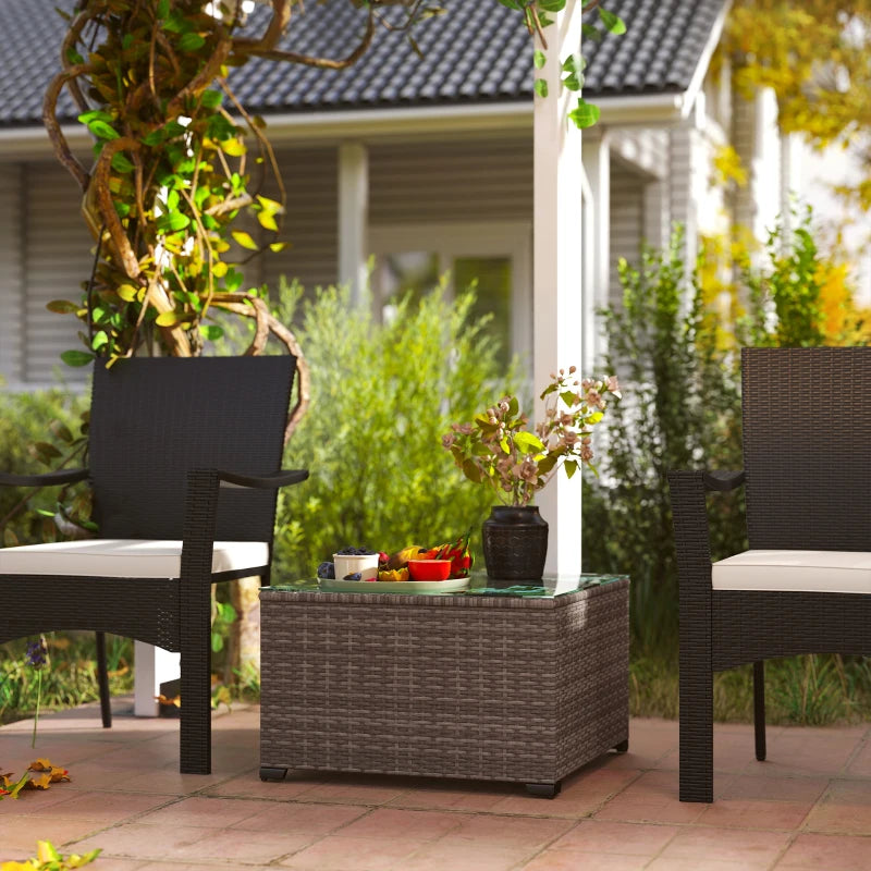 24.4" Patio Wicker Coffee Table, PE Rattan Outdoor Side Table with Tempered Glass Top, Black