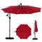 10 Feet Solar Offset Hanging Umbrella with Base and LED Lights-Red