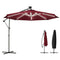 10 ft Offset Patio Umbrella with Solar Light, Garden Hanging Parasol with 360° Rotation, Tilt, Cover, Wine Red