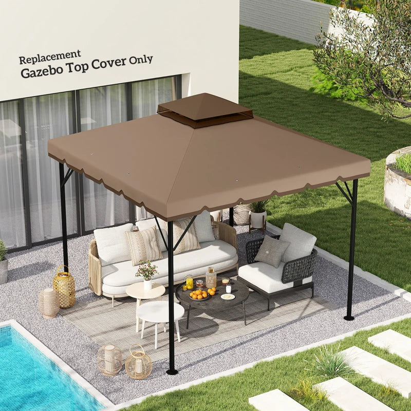 10' x 10' Gazebo Canopy Replacement, Double-Tier Outdoor Gazebo Cover Top Roof, TOP ONLY, Khaki/Brown