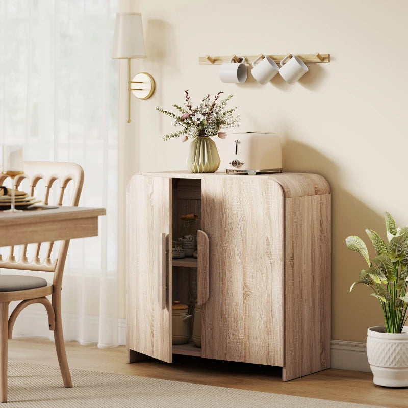 Sideboard Buffet Cabinet, 31.5" Modern Kitchen Storage Cabinet with Soft-Close Door and Adjustable Shelf, Natural Wood