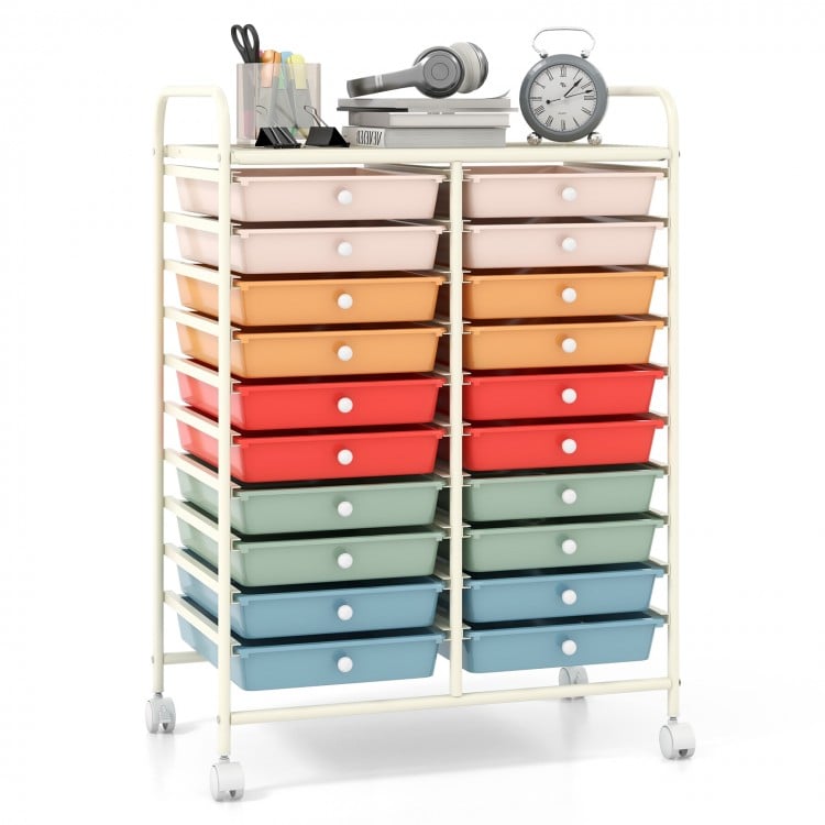 20 Drawers Rolling Storage Cart Studio Organizer-Deep Multicolor
