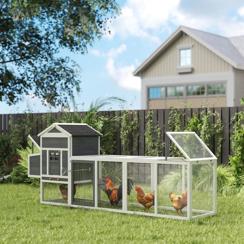 117" Extra Large Chicken Coop with Asphalt Roof, Wooden Hen House with Slide-out Tray, Quail Hutch with Nesting Box, Grey