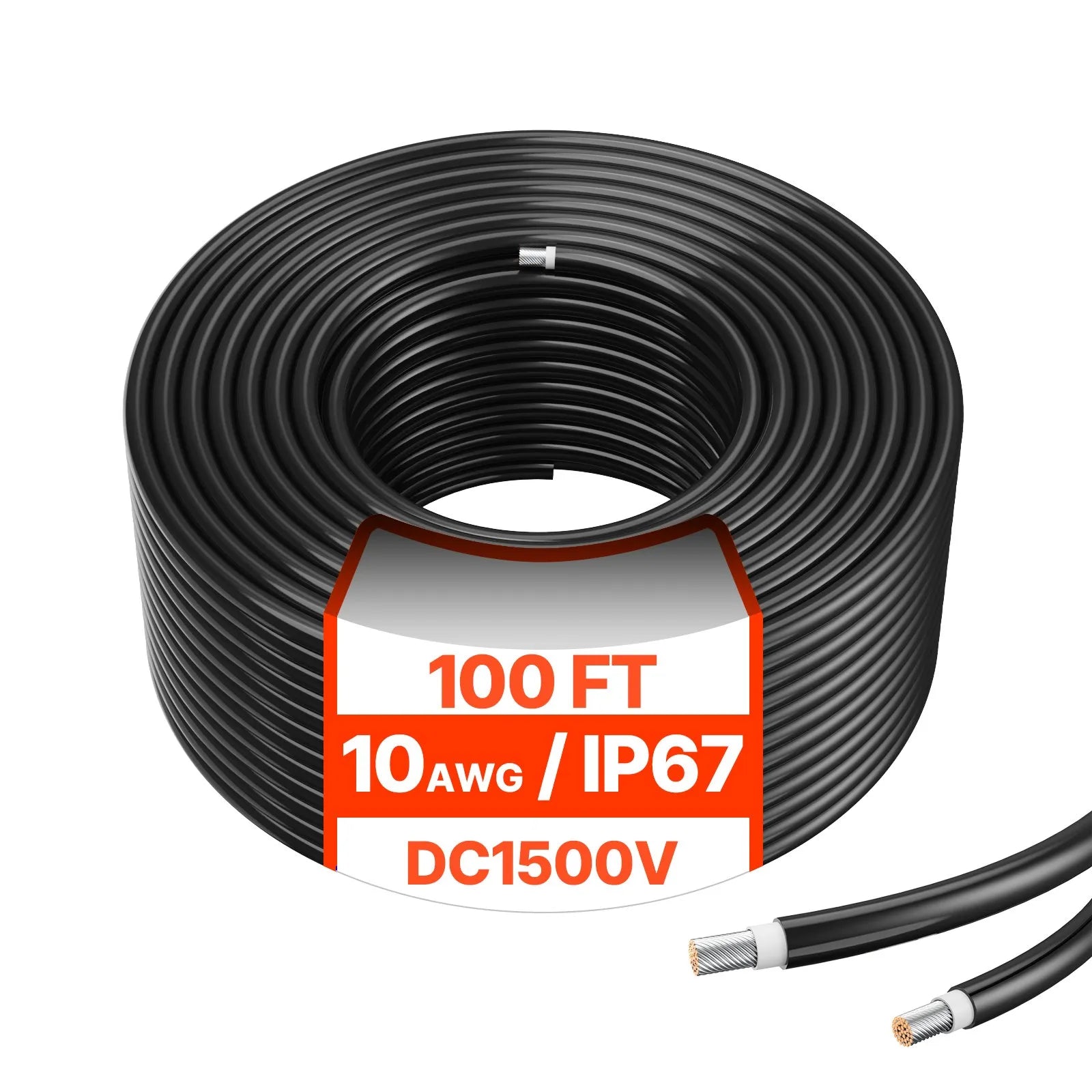 VEVOR 100FT Solar Panel Extension Cable 10AWG Waterproof PV 6mm² Cable Black
