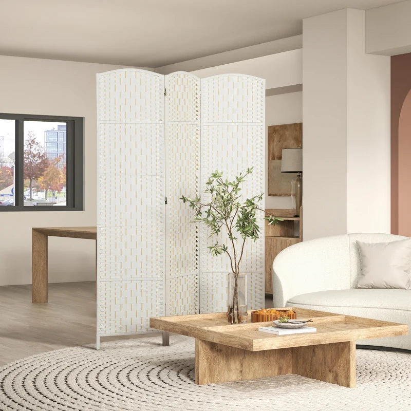 6ft Folding Room Divider, 3 Panel Wall Partition with Wooden Frame for Bedroom, Home Office, White
