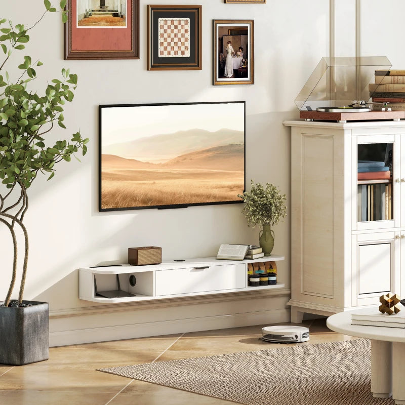 47" Floating TV Stand for TVs up to 50 Inch, Wall Mounted Media Console with Flip Drawer and 2 Open Shelves, White