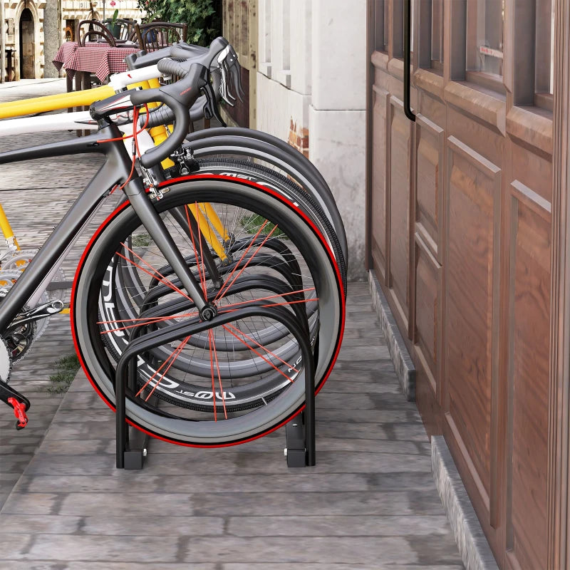 Soozier 4-Bike Bicycle Floor Parking Rack Cycling Storage Stand Garage Organizer for Indoor and Outdoor Use Black