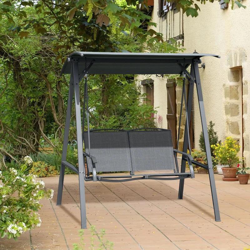2-Seat Outdoor Porch Swing Patio Swing with Adjustable Canopy, Removable Seat and and Steel Frame for Garden, Poolside