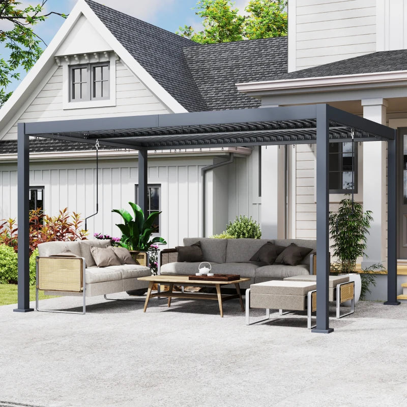 10' x 13' Louvered Pergola with Adjustable Metal Roof and Aluminum Frame, Outdoor Hardtop Gazebo with Drainage System
