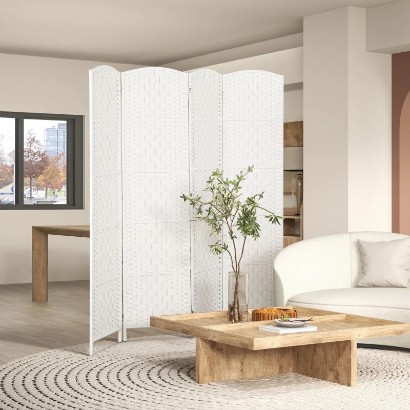 6ft Folding Room Divider, 4 Panel Wall Partition with Wooden Frame for Bedroom, Home Office, White